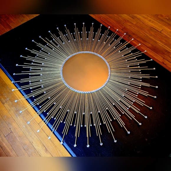 Large 35" Glamorous Gold Sunburst Mirror with 200 Gems Decorative Wall Mirror - Picture 3 of 8